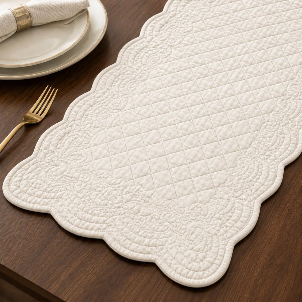 Quilted Cotton Ivory Table Runner Decor