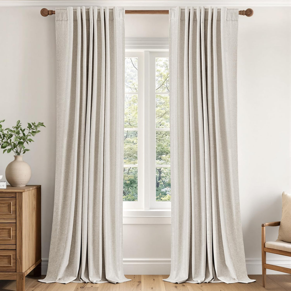 Cream Blackout Linen Bedroom Curtains Set