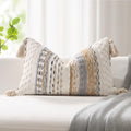 Beige Boho Tufted Lumbar Pillow Cover