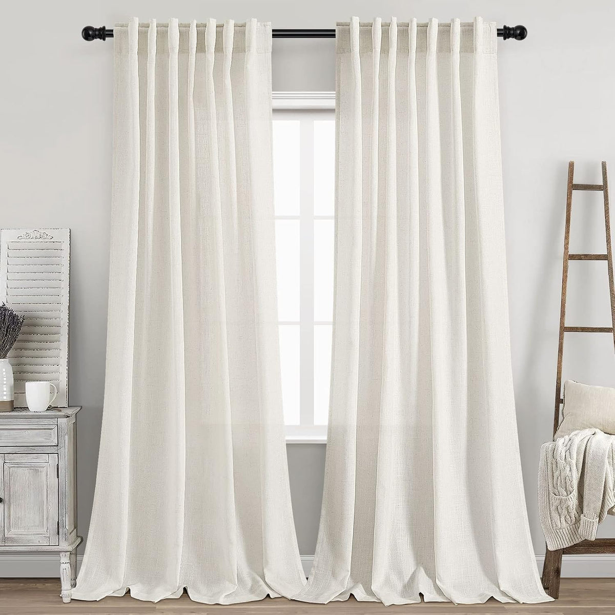 Ivory Linen Light‑Filtering Window Drapes