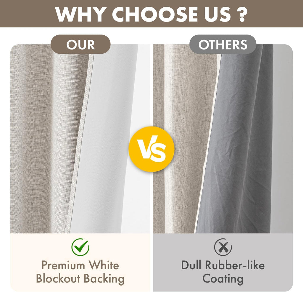 Cream Blackout Linen Bedroom Curtains Set