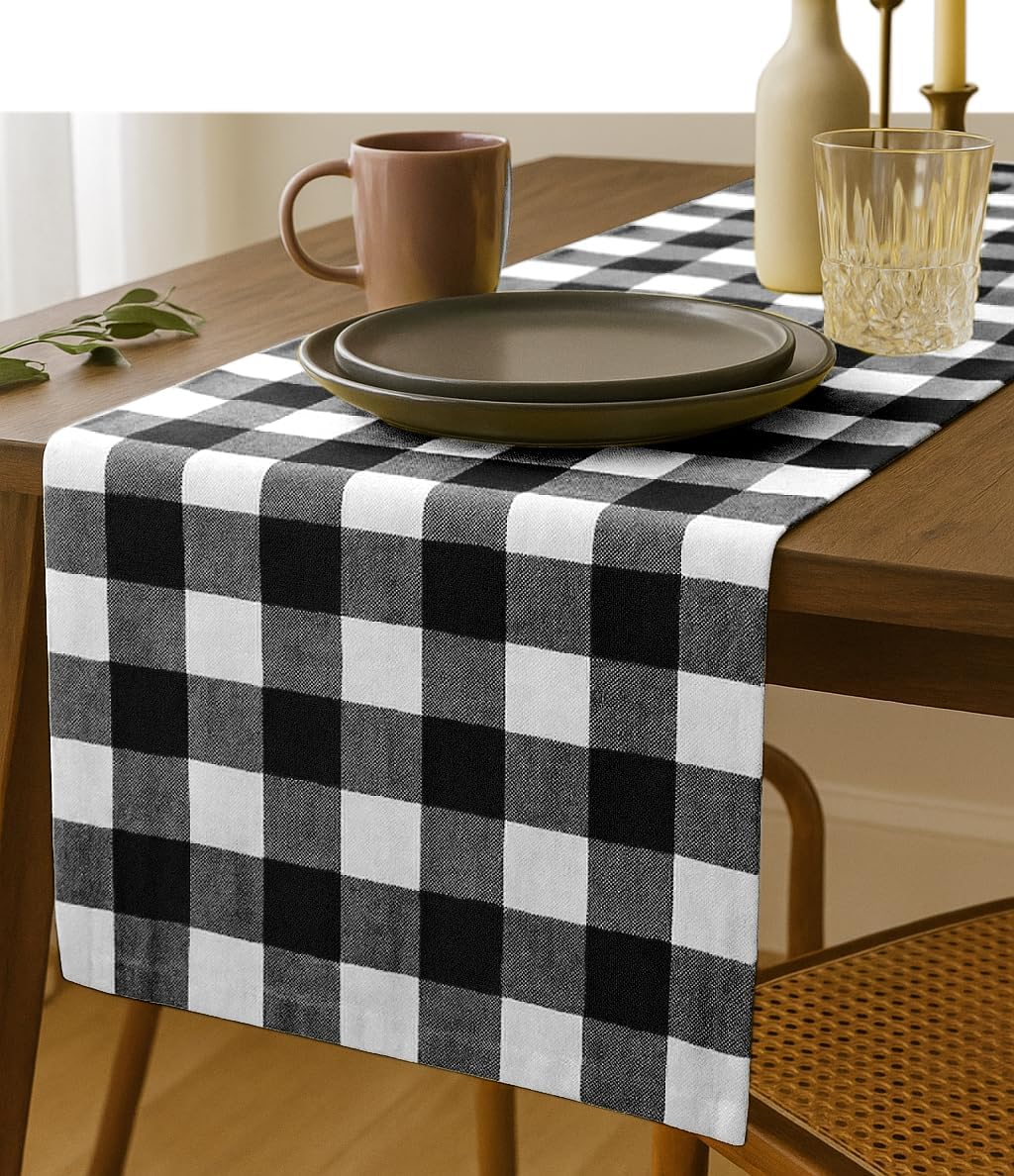 Cotton Buffalo‑Check Farmhouse Table Runner