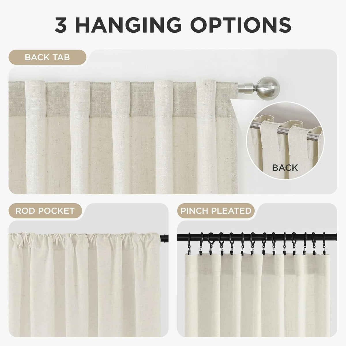 Ivory Linen Light‑Filtering Window Drapes