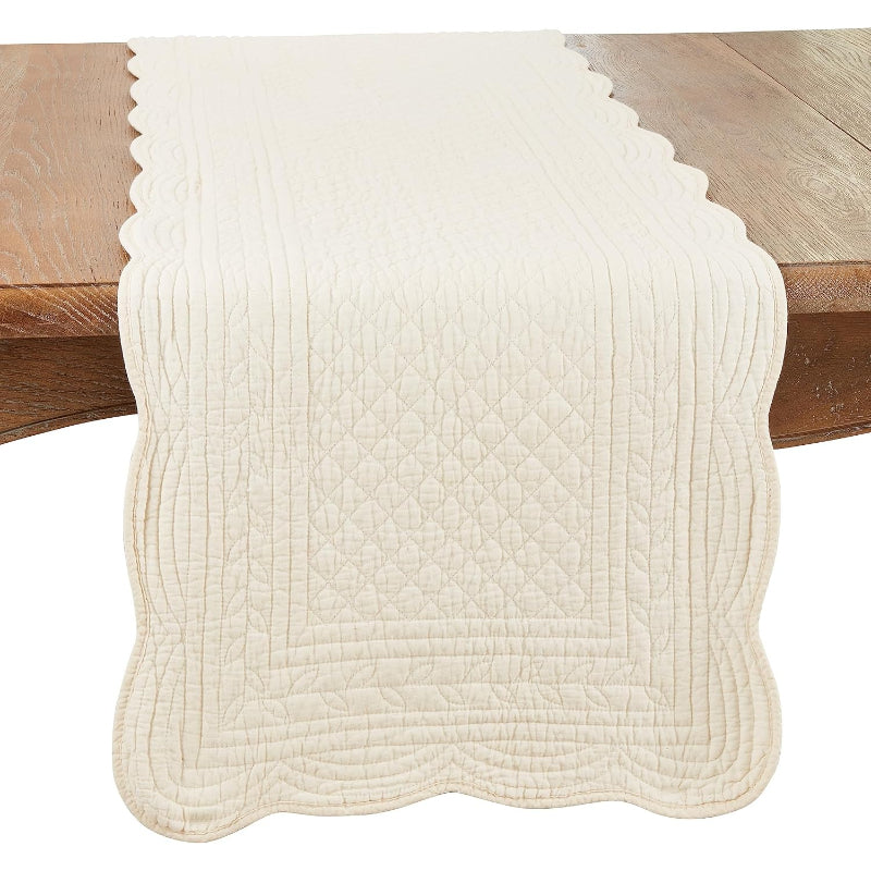 Cotton Quilted Ivory Table Runner