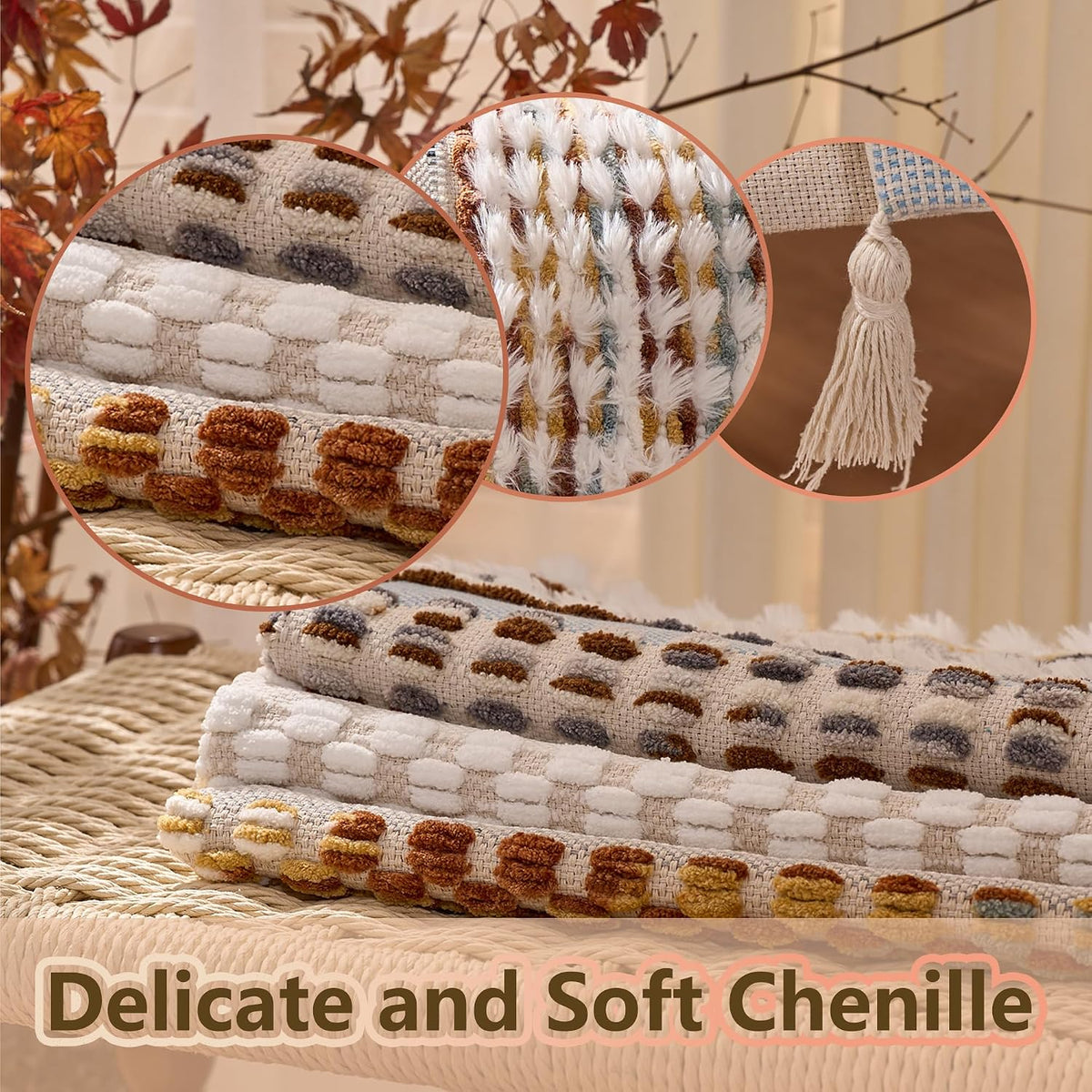 Boho Striped Chenille Pillow Covers Set