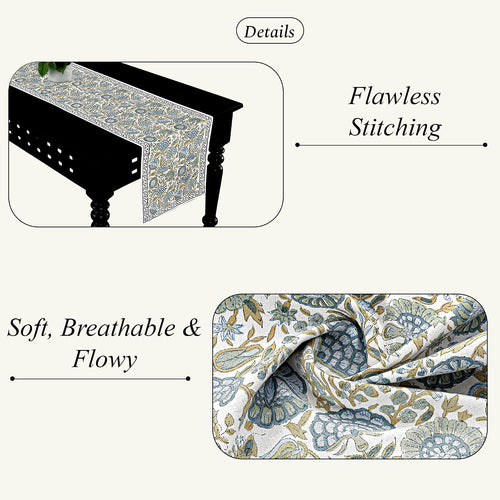 Block‑Print Green Cotton Table Runner