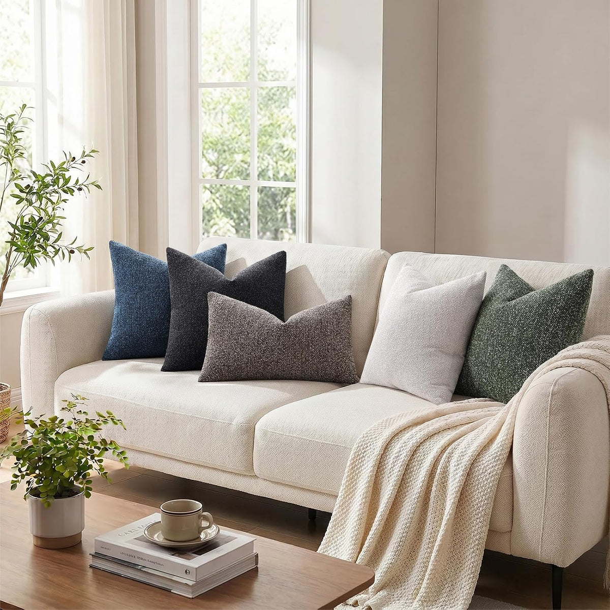 Cream‑White Woven Textured Pillow Covers