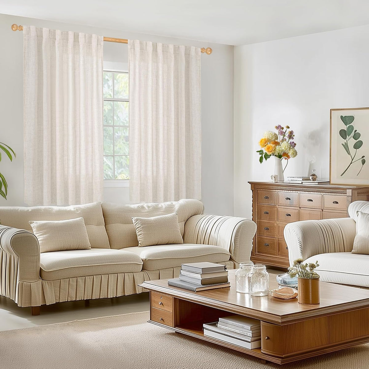 Semi‑Sheer Linen Living‑Room Window Drapes