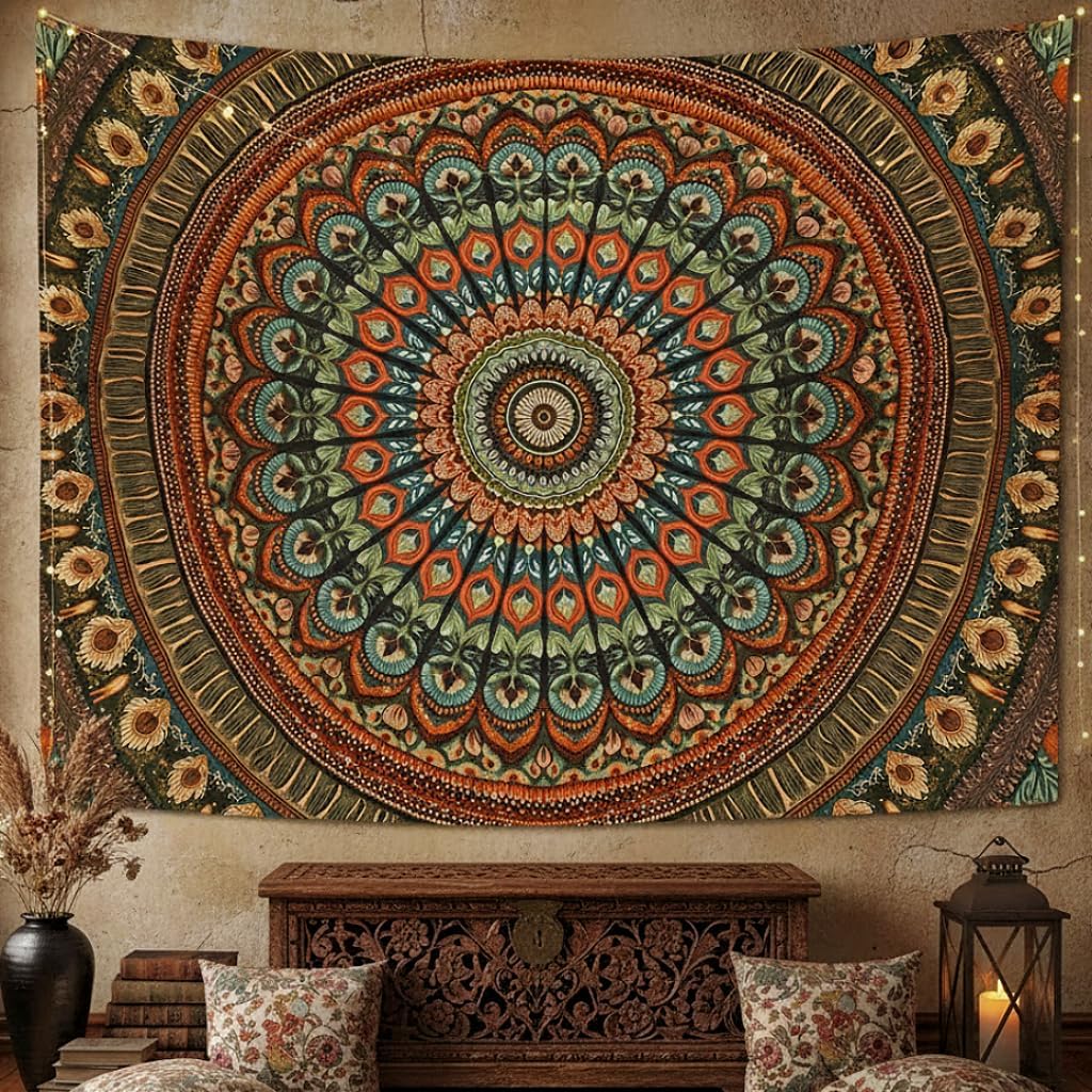 Boho Mandala Floral Wall Tapestry