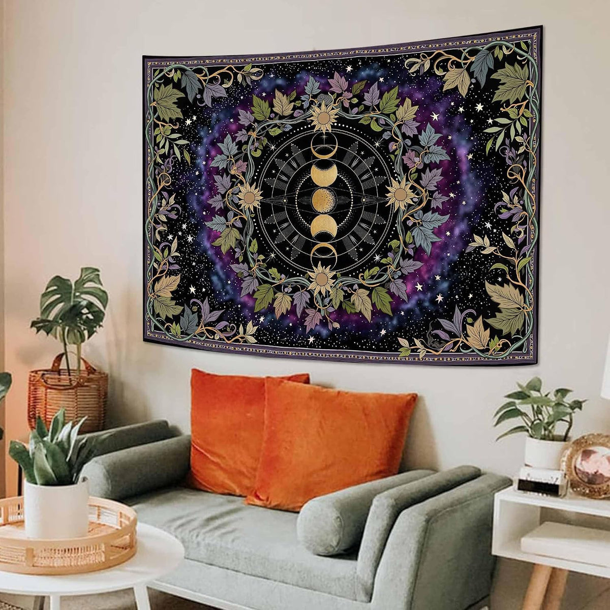 Boho Moon‑Phase Celestial Wall Tapestry