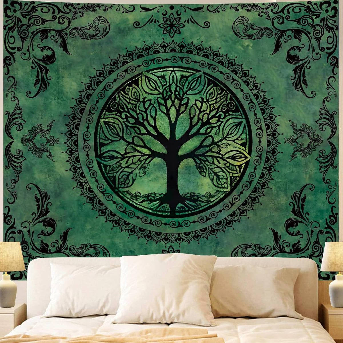Green Boho Tree‑Life Wall Tapestry