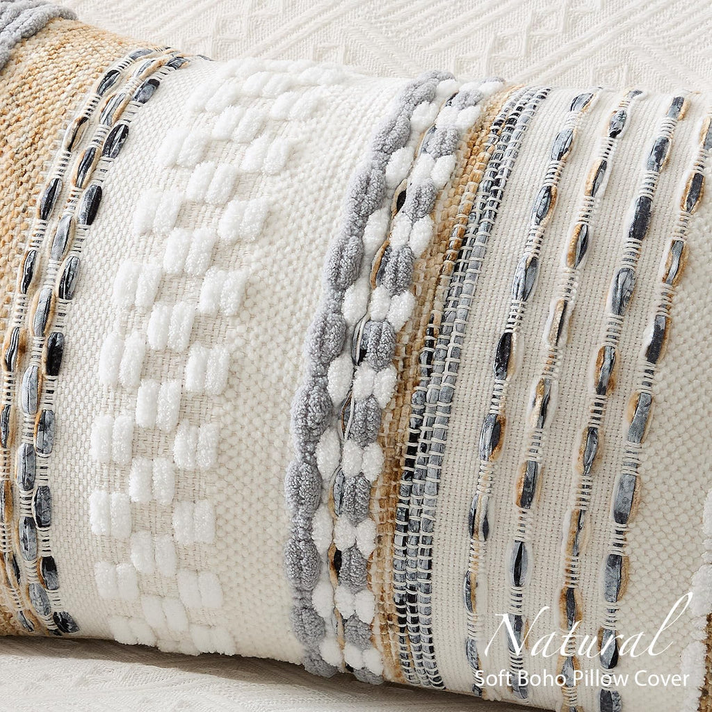 Beige Boho Tufted Lumbar Pillow Cover