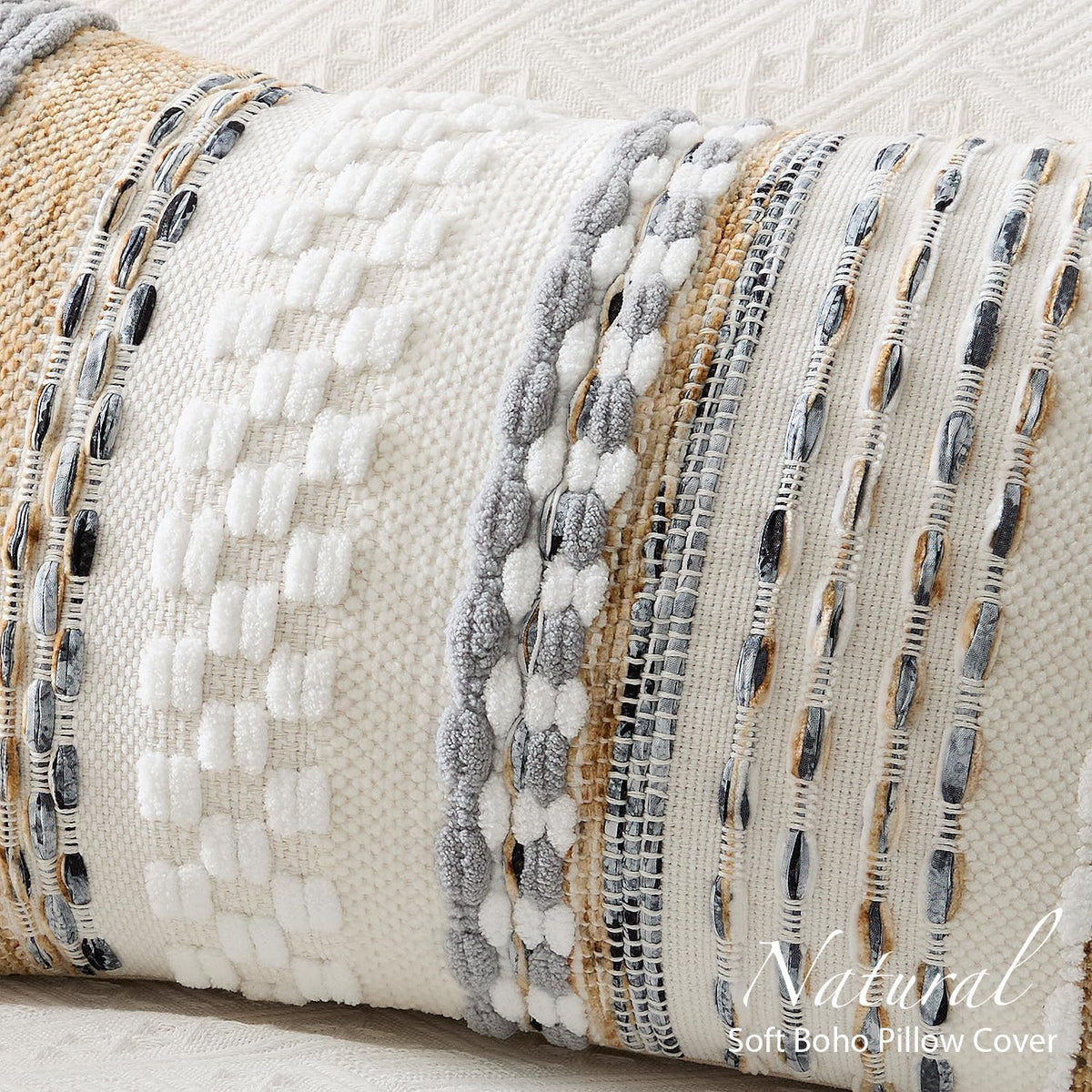 Beige Boho Tufted Lumbar Pillow Cover
