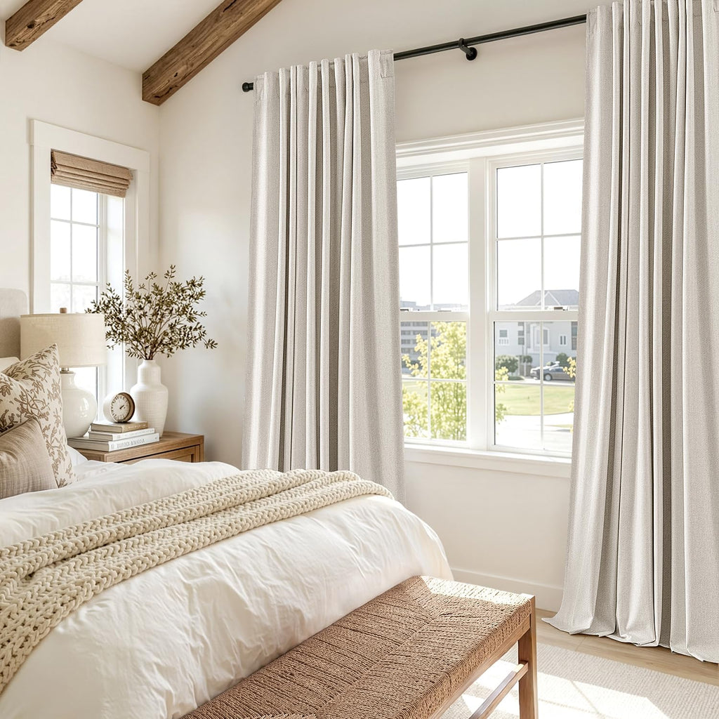 Cream Blackout Linen Bedroom Curtains Set
