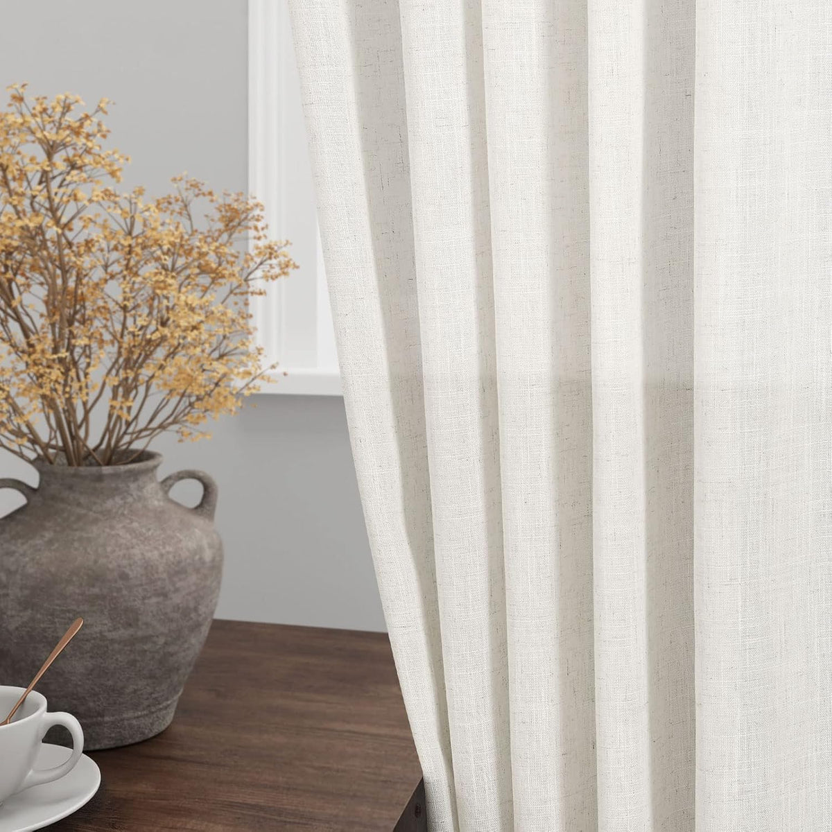 Ivory Linen Light‑Filtering Window Drapes
