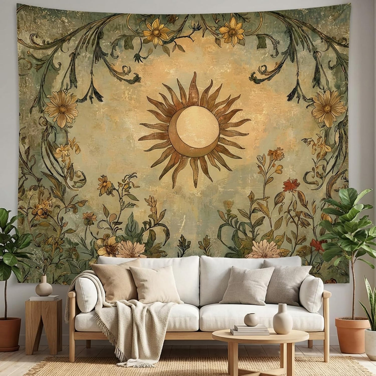 Vintage Sun‑Moon Boho Wall Tapestry