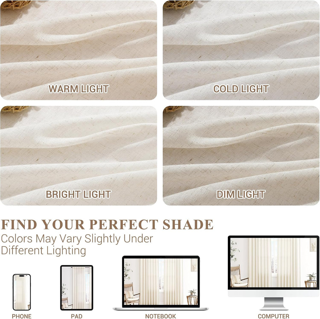 Beige Cream Linen Living‑Room Curtains