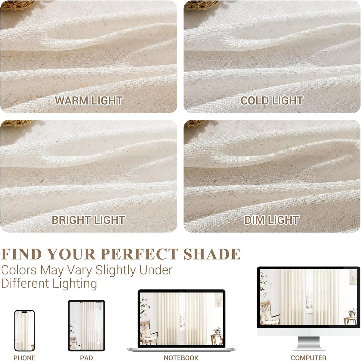 Beige Cream Linen Living‑Room Curtains