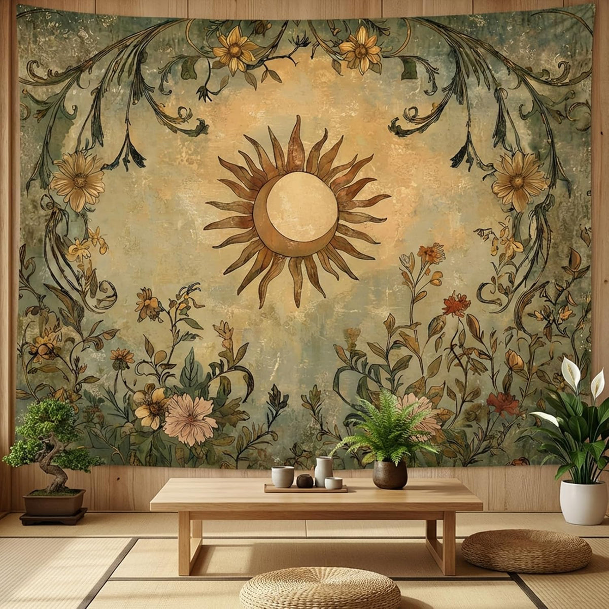 Vintage Sun‑Moon Boho Wall Tapestry