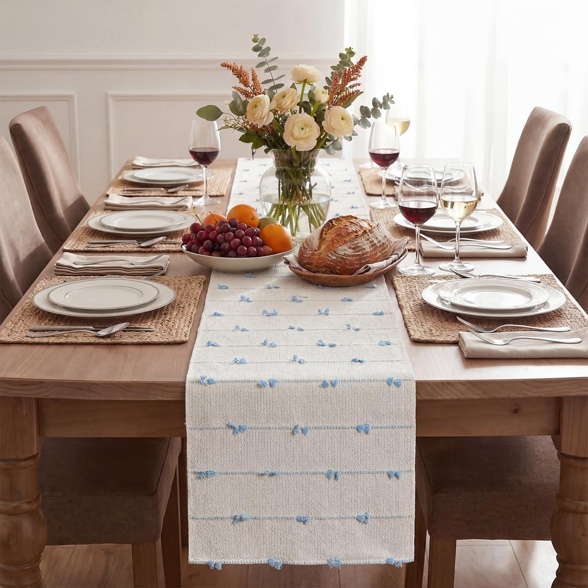 Boho Woven Cotton Farmhouse Table Runner