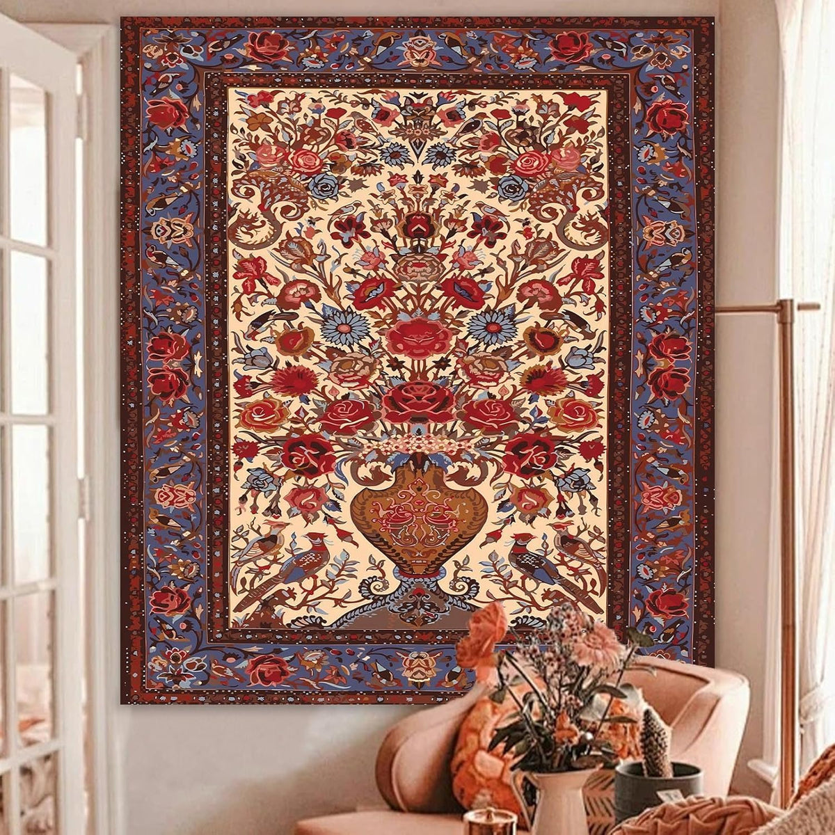 Boho Red Floral Art Wall Tapestry