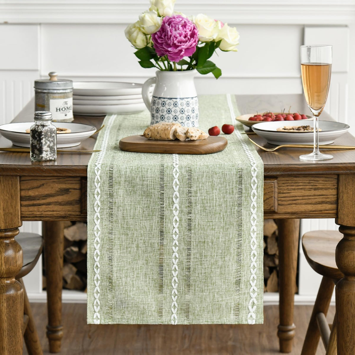 Sage‑Green Cotton‑Linen Rustic Table Runner