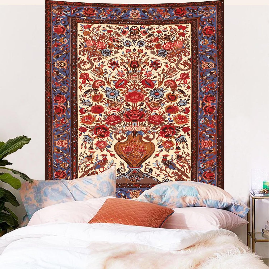 Boho Red Floral Art Wall Tapestry
