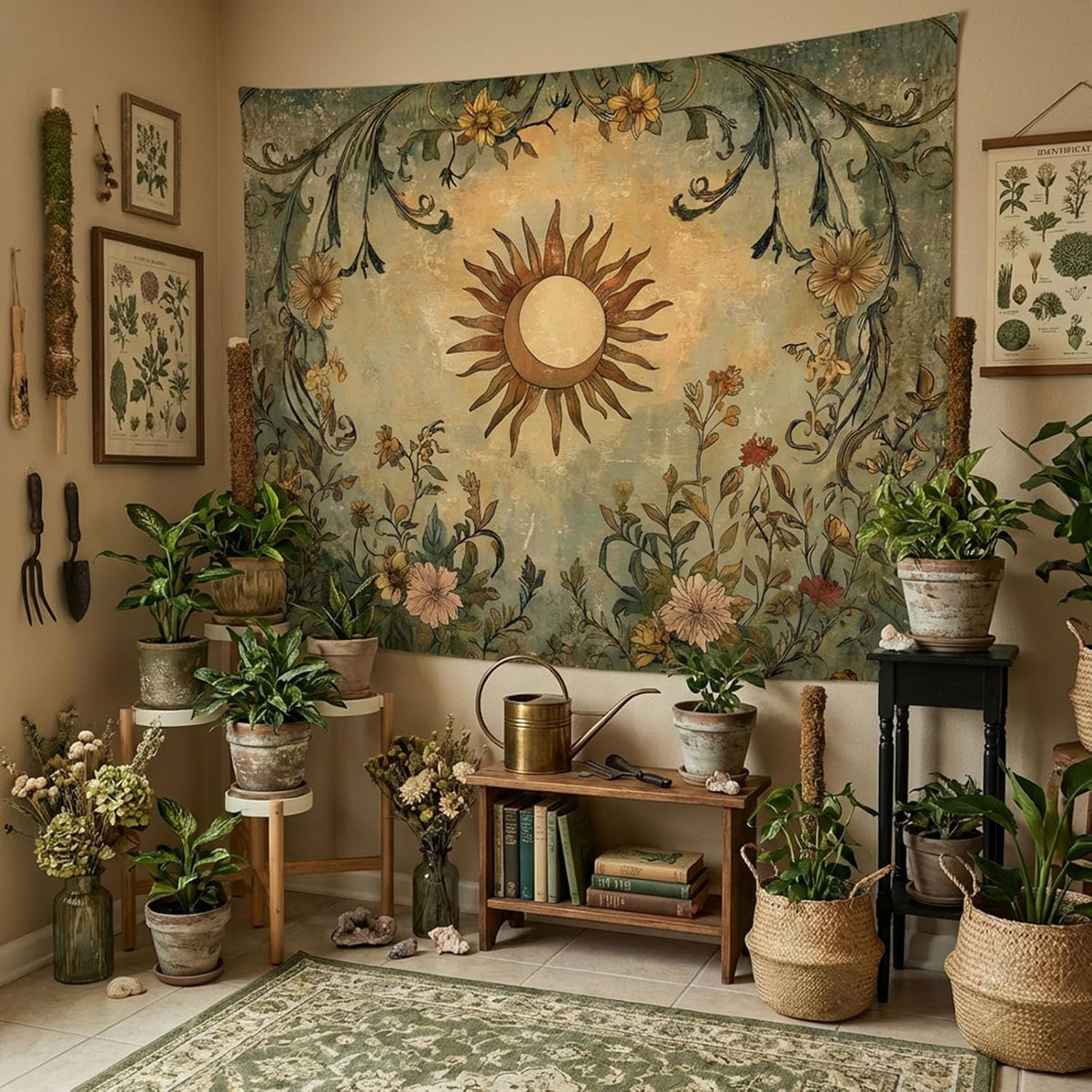 Vintage Sun‑Moon Boho Wall Tapestry