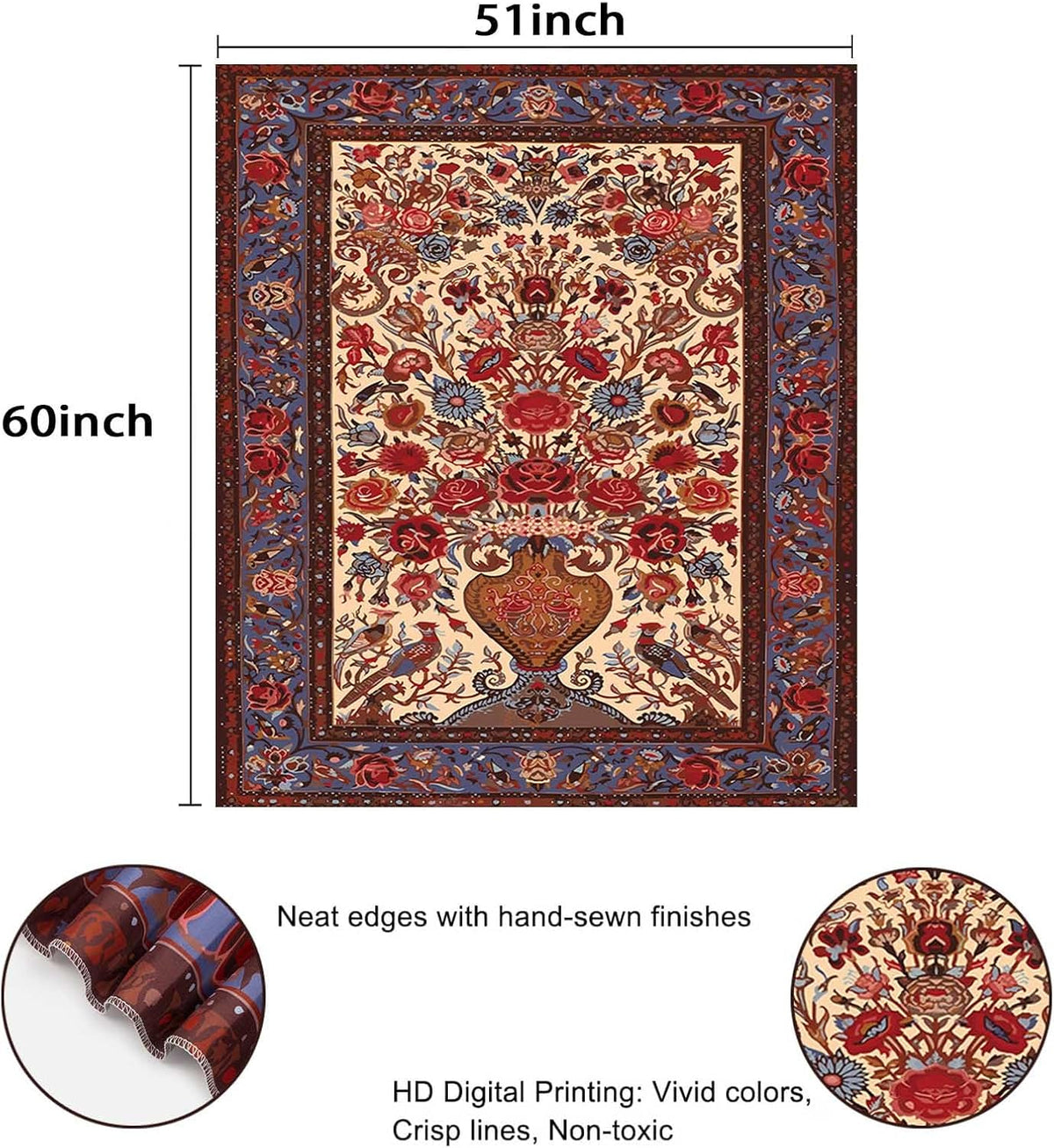 Boho Red Floral Art Wall Tapestry