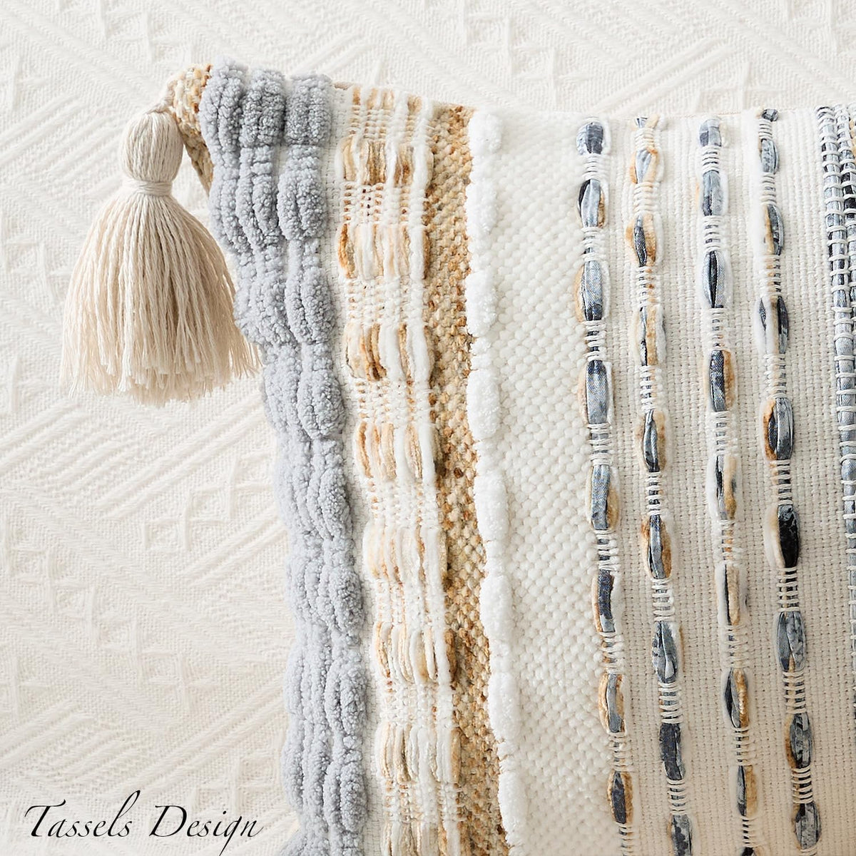 Beige Boho Tufted Lumbar Pillow Cover