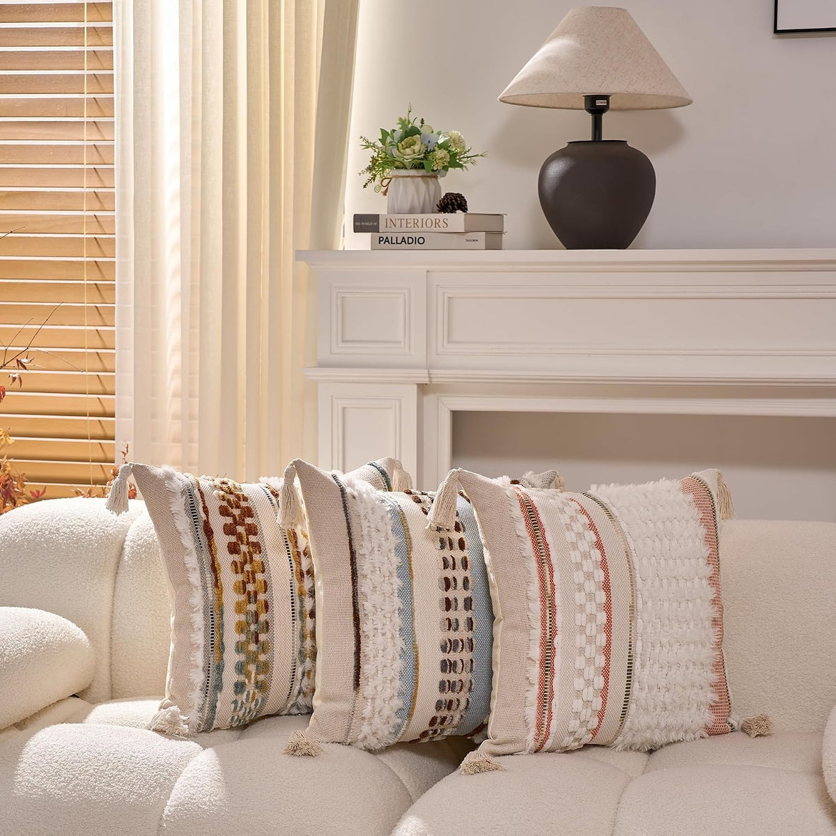 Boho Striped Chenille Pillow Covers Set