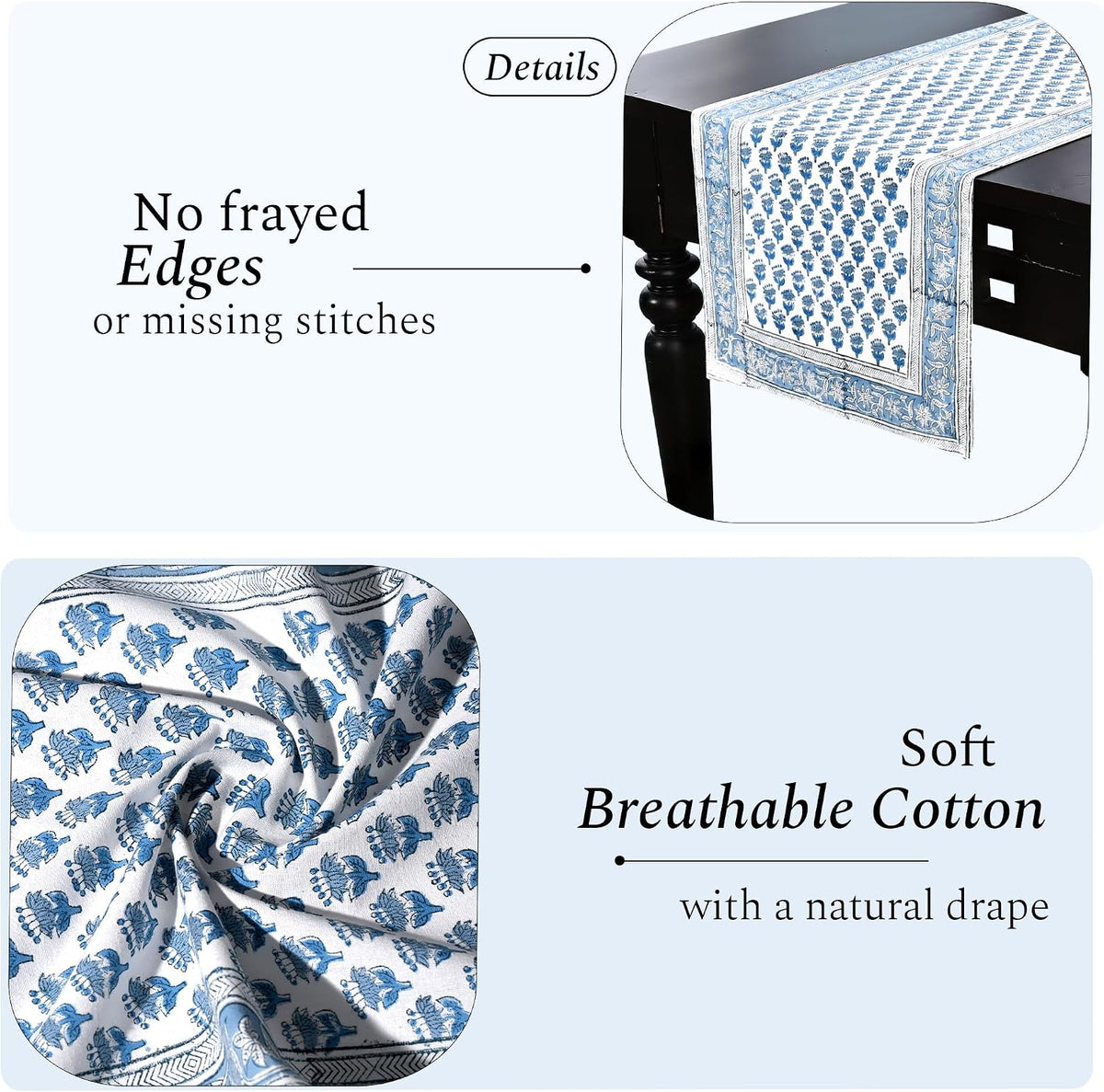 Cotton Block‑Print Blue Table Runner