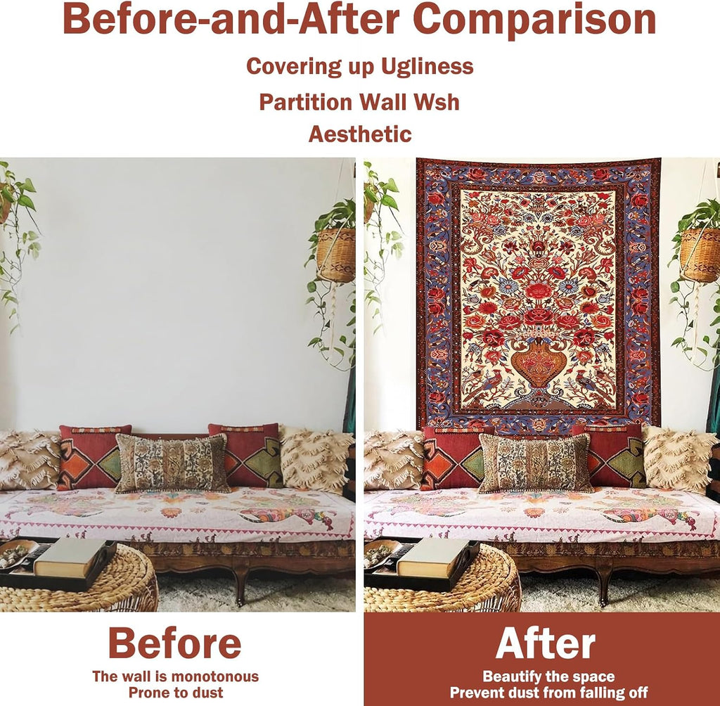 Boho Red Floral Art Wall Tapestry