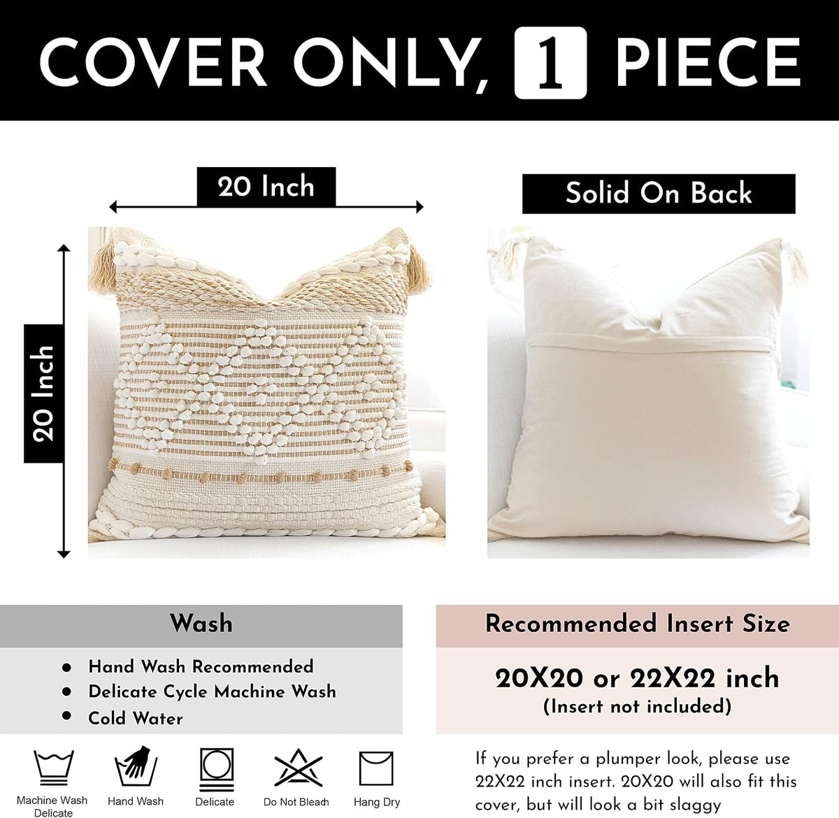 Cream‑White Boho Woven Pillow Cover