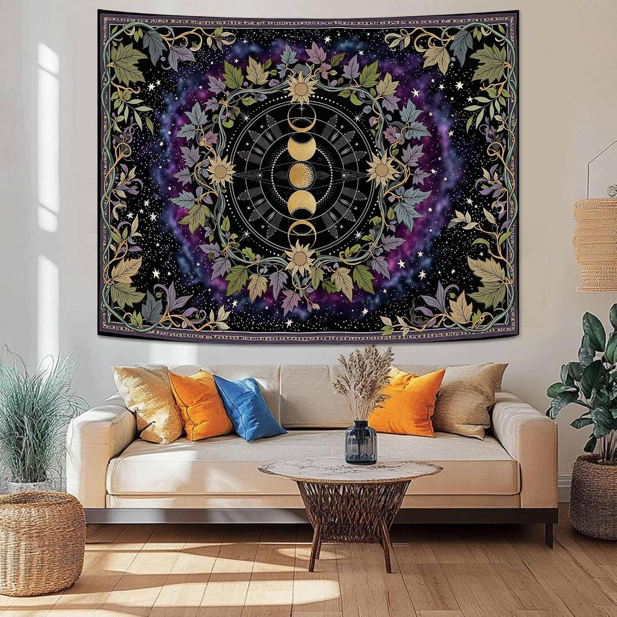 Boho Moon‑Phase Celestial Wall Tapestry