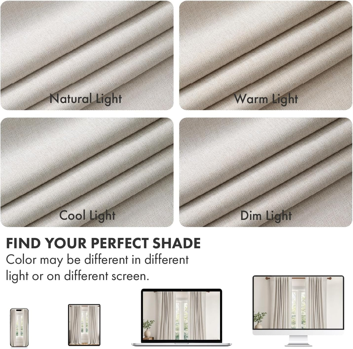 Cream Blackout Linen Bedroom Curtains Set