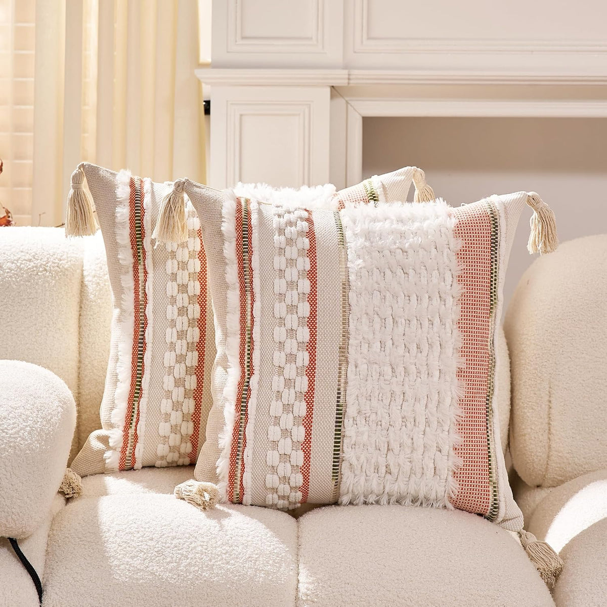 Boho Striped Chenille Pillow Covers Set