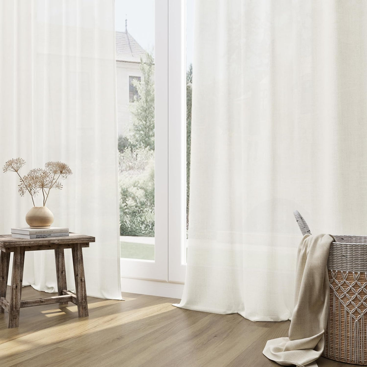 Natural Cream Linen Light‑Filtering Curtains