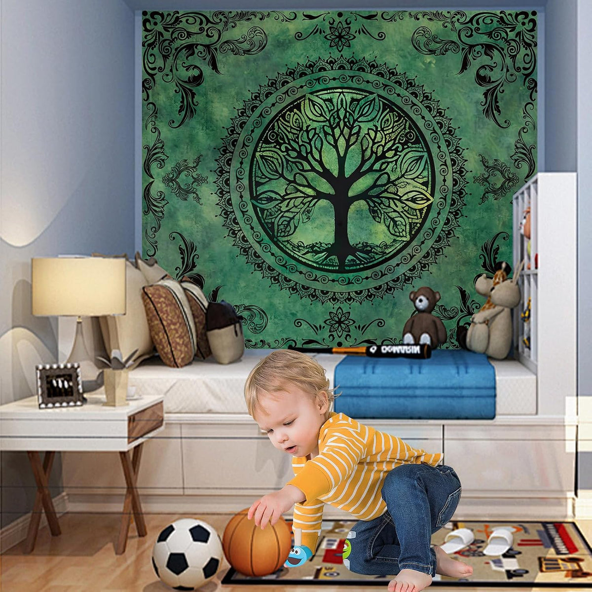 Green Boho Tree‑Life Wall Tapestry