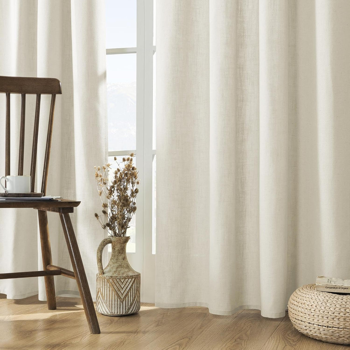 Ivory Linen Light‑Filtering Window Drapes