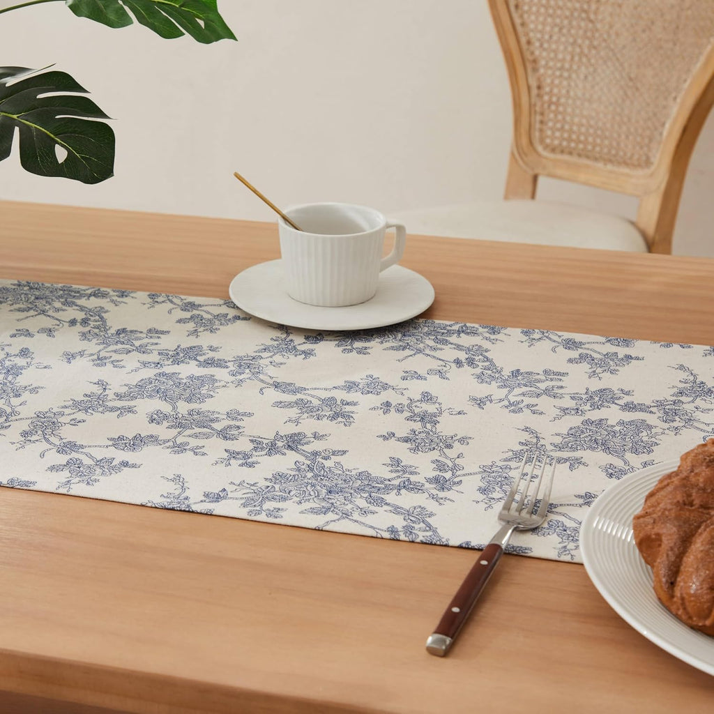 Blue French Pastoral Farmhouse Table Runner