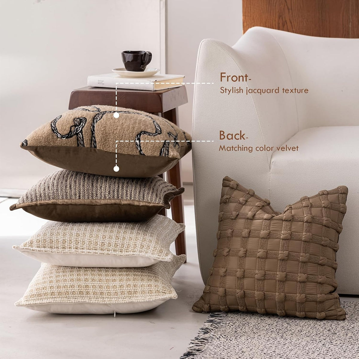 Beige‑White Chenille Woven Pillow Covers
