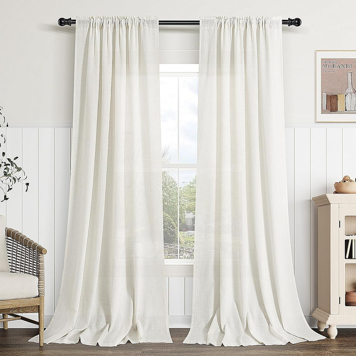 Natural Cream Linen Light‑Filtering Curtains