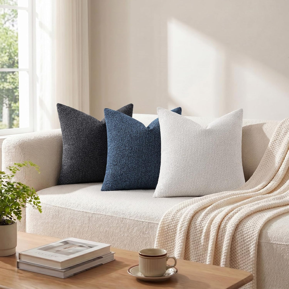 Cream‑White Woven Textured Pillow Covers
