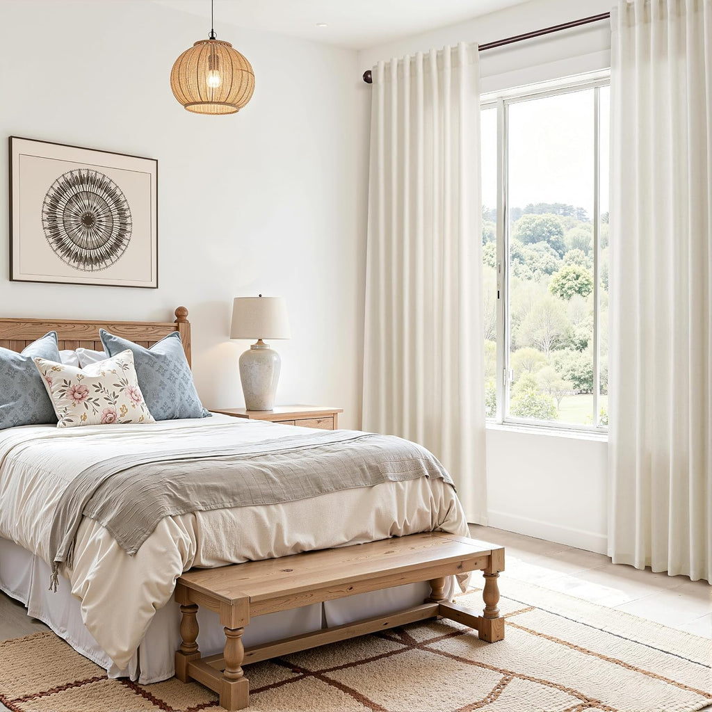 Beige Cream Linen Living‑Room Curtains