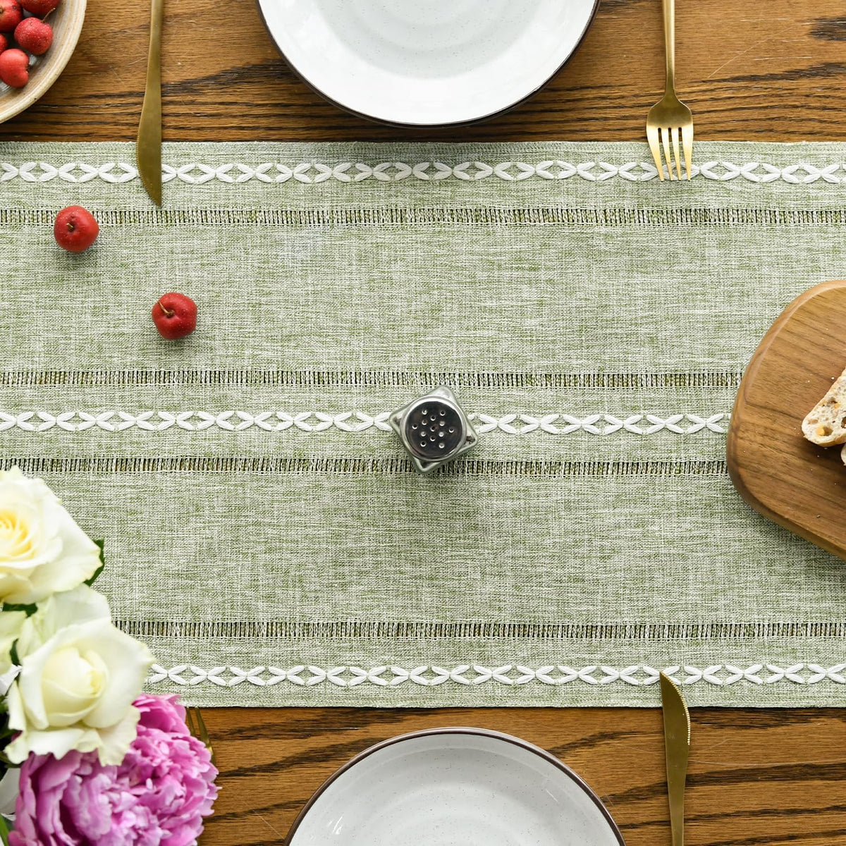 Sage‑Green Cotton‑Linen Rustic Table Runner