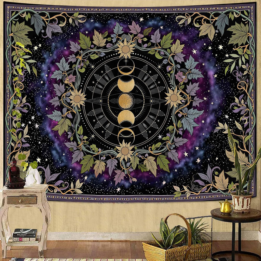 Boho Moon‑Phase Celestial Wall Tapestry
