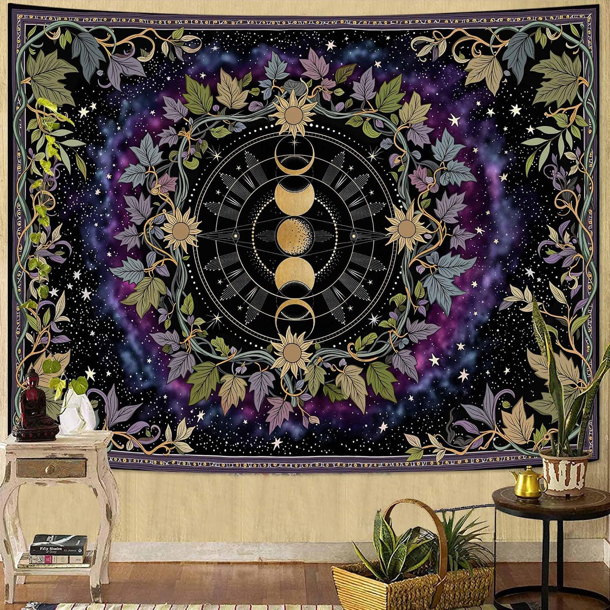 Boho Moon‑Phase Celestial Wall Tapestry