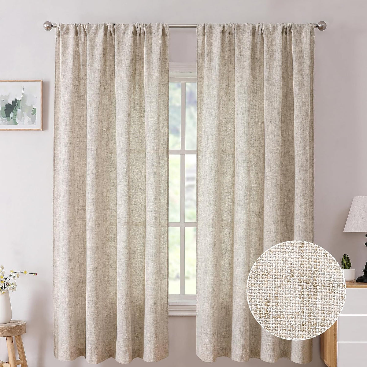 Natural Semi‑Sheer Linen Bedroom Drapes