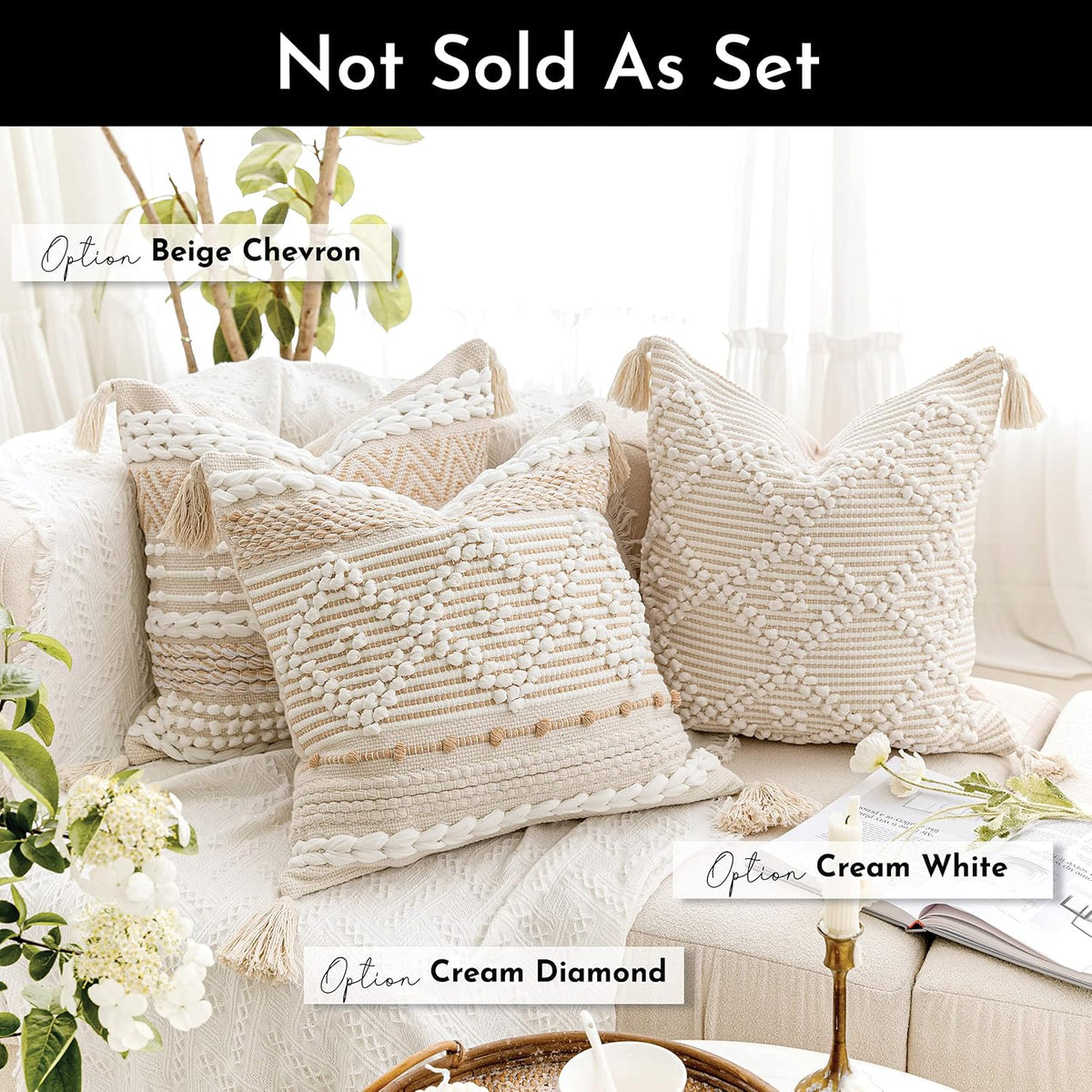 Cream‑White Boho Woven Pillow Cover